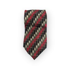 Di Mossio Tie Red Multicolor Geometric Pattern 100% Silk Classic Width